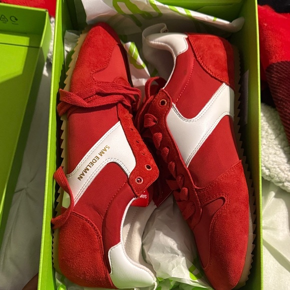 New never worn Sam Edelman Vibrant Red and White Sneakers - Picture 1 of 3